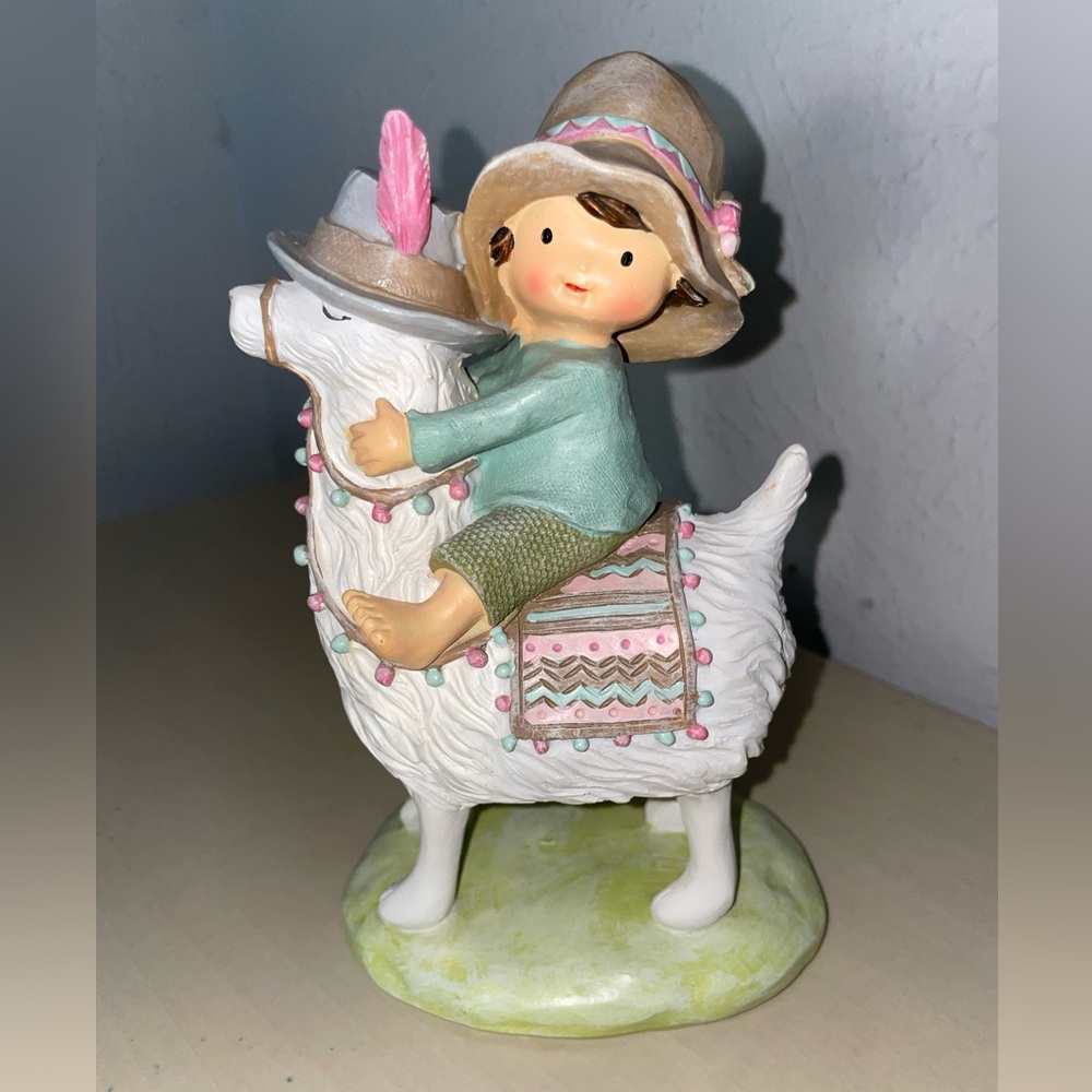 Charming Figurine of Child on Llama Nursery Decoration Llama Decoration
